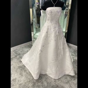 Santa Monica White Wedding Gown with Blue, Purple Green Embroidery.